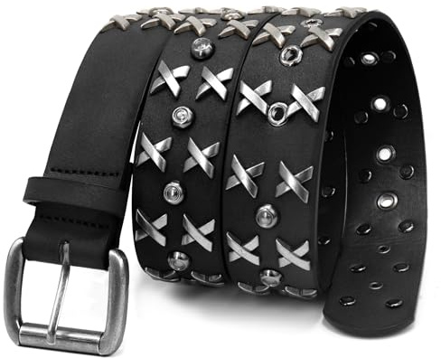 CHXRRPGC Men Studded Belt, Metal Punk Rock Rivet Cool Belts with Letter X Rivet for Women Men fit Jeans Pants