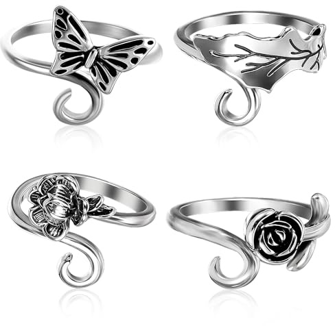 4PCS Adjustable Crochet Rings, Metal Yarn Guide Rings for Finge, Adjustable Braided Faster Knitting Thimbles Holders Accessories Yarn Guide Crochet Tension Rings for Knitting Crocheting