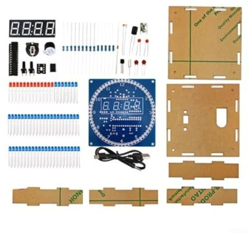 Kit orologio digitale fai da te, 51 SCM, scheda di apprendimento con display a LED girevole, controllo della temperatura, allarme della luce, parti elettroniche fai da te (verde)