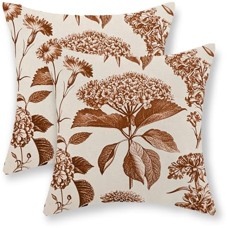 Throw Pillowcase Oranges Vintage Boho Florals Hydrangea Herbs Botanical Fall Pillow Cover Smooth Cushion Cover Cozy And Breathable For Bedroom Garden 2 Piece 45X45 Cm