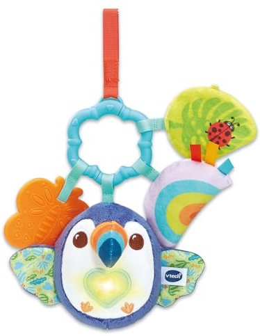 VTech - Titouan, Mon Toucan Éveil des Sens - Jouet d'Activités pour Poussette - Peluche Toucan à Suspendre avec Hochet de Dentition et Jouets Sensoriels - Cadeau Bébé Dès 3 Mois - Contenu en Français