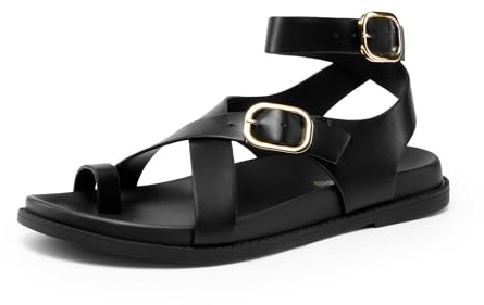 DREAM PAIRS Womens Strappy Sandals Flat Thong Comfortable Footbed Platform Summer Fashion Vocation Shoes,Size 8,Black,SDFS26015W