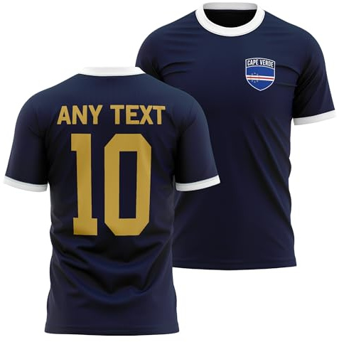 Cape Verde Mens Ringer T Shirt - Cape Verde Badge Custom Name Number Tee - Football Supporter Fan Top