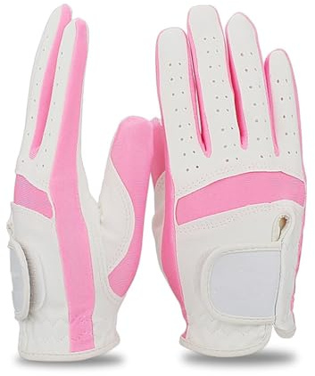 CaFfen Golfhandschuhe 1 Paar Golfhandschuhe for die Linke und rechte Hand, for Kinder, Jungen, Grils, Stoff, 2 Farben, Weiß, Rosa, Blau, weicher atmungsaktiver Sporthandschuh(Pink 1 Pair,L Size 16)