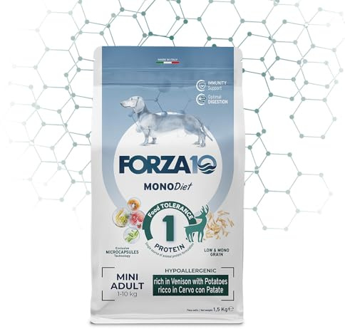 FORZA 10 MONODiet Cibo Secco per Cani Adulti Mini, Ipoallergenico con Cervo e Patate, 1 confezione da 1,5 kg