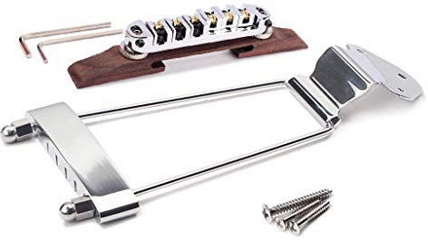Alnicov Northwest Guitars Archtop Jazz Gitarre Palisander Steg höhenverstellbar & Saitenhalter Trapez für Jazz Gitarren Teile, Chrom