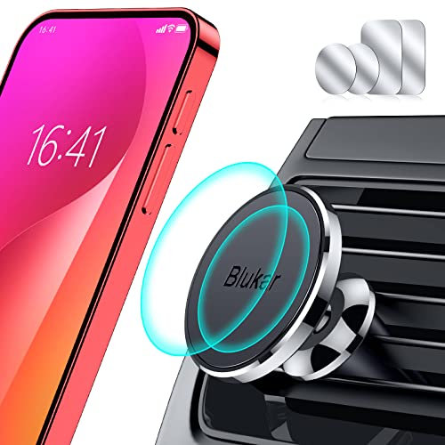 Blukar Support Téléphone Voiture Magnétique, Porte Telephone Voiture Aimanté Grille Aération, Super Solide Facilité&d'installation&Aimant puissant&360°Rotation pour iPhone 16/15/14 & 4-6.7 Smartphone