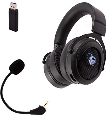 CoolBox DeepGaming Cascos Gaming Inalámbricos G01 Pro Auriculares para PS4, PS5, PC, MacOS, Nintendo Switch. Micrófono Extraíble, Autonomía hasta 12 Horas. Negro