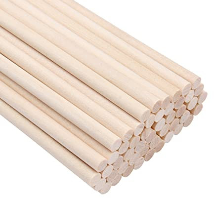 DOITEM 50 Stück unbehandelte Naturholz-Dübelstangen Hartholzstäbchen für Handwerk und Heimwerker (300 mm x 5 mm)