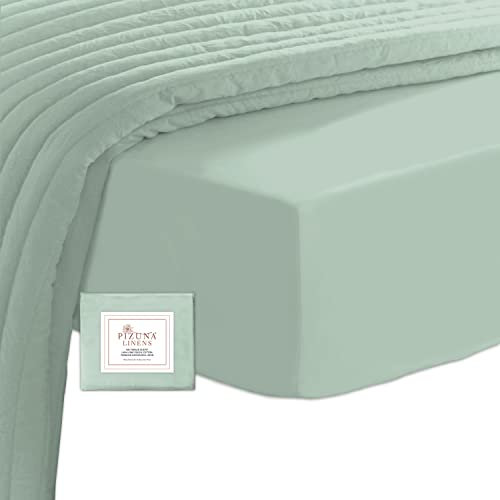 Pizuna 400 Baumwoll-Spannbetttuch 110x200-120x200cm Meeresschaum, 100% langes Baumwoll-Spannbetttuch, weiches Mako-Satin-Gewebe für bis zu 40 cm Matratzenhöhe (100% Baumwollbettlaken)