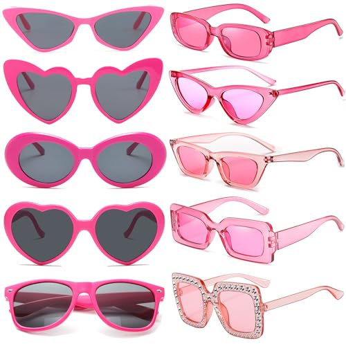 FSMILING 10 Stück Sonnenbrille Damen Retro Vintage Sonnenbrillen Set Rosa Bunte Party Brille Set Für Damen Herren Fasching Karneval