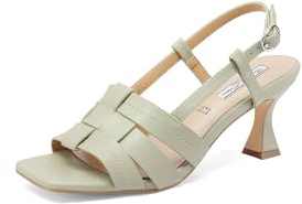 QUEEN HELENA Sandalias de Tacón Medio Zapatos Abiertos Elegantes Mujer ZM9649, Verde, 40 EU