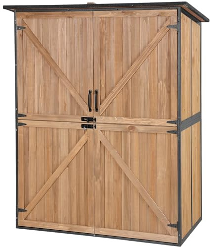 Aivituvin Outdoor Storage Shed Upgraded with Strong Metal Frame Garden Tool Shed Storage House Cabinet with Adjustable Shelfs and Wooden Floor 4.6 x 2.42FT (Brown)