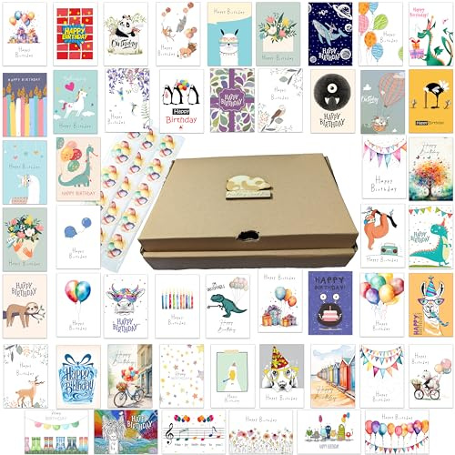 50 populära födelsedagskort med klistermärken och kuvert gjorda av återvunnet papper multipack set (50 populär mix)