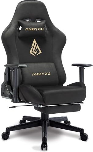 Andyou Sedia Gaming, Ergonomica Sedia da gaming, PC Sedie Computer Gaming Chair per Adolescenti Adulti, con cuscino lombare regolabile, cuscino e braccioli, portata 150 kg, Nero