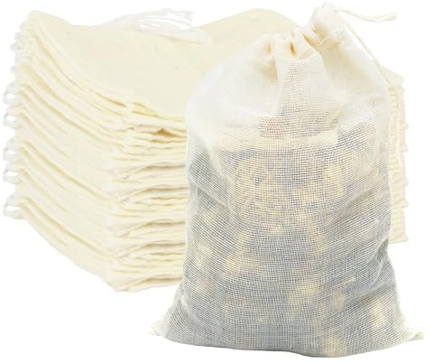 25PCS Muslin, 8x10cm Tea, Empty Drawstring, Reusable Spice and Tea, Cotton Drawstring, Small Size for Cooking