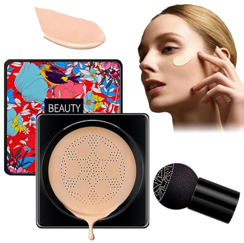 Svamphuvud luftkudde CC kräm, CC Cream Air Cushion Foundation, Mushroom Head Air Cushion CC cream, för ansikte och hals, BB kräm fuktgivande ljusare jämn hudton, naturlig