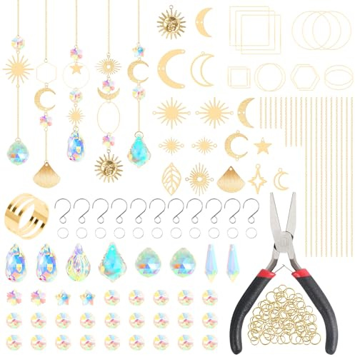 200 Pièces Attrape Soleil Cristal, Attrape-Soleil DIY Suspendu,Suspendu Suncatcher Pendentif, Suspendu Suncatcher Pendentif, Jardin Ornements Suspendus pour Fenêtre Chambre et Jardin (Or)