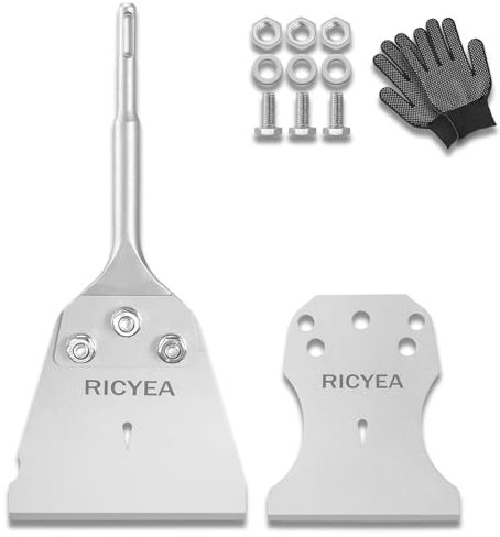 SDS Plus - Cincel para espátulas, 270 x 127 mm, incluye hoja de repuesto de 100 mm, tornillos y guantes, cincel plano SDS Plus ancho para martillo perforador para azulejos, adhesivo para azulejos (270