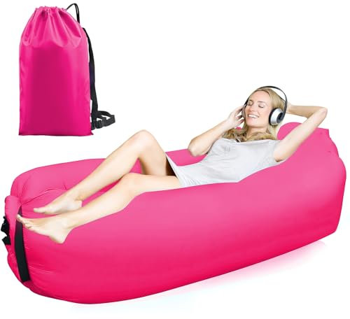 FainFun Luft Sitzsack, Luftsofa Outdoor Camping, Aufblasbarer Sessel, Aufblasbares Strandsofa, Mit dem Portable Package (Rosa, M)