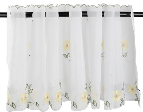 Zimoer Mezza Tenda Bistro in Voile Ricamata con Girasoli 43x200 cm– Tenda Corta Cucina Elegante per Finestra, Mantovana Tenda per Cucina e Caffè – Tende Bistrot Cucina