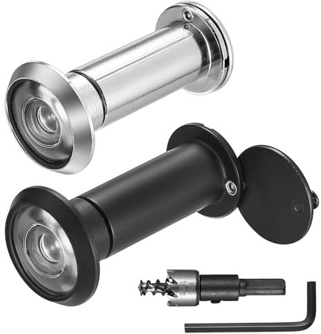 2 Pcs Judas de Porte avec Cache de Confidentialité, Judas Oeil de Boeuf Grand Angle de 200°, pour Portes Entrée de 35 à 60 mm d'épaisseur, pour Maison Bureau Hôtel, avec Perçage, Noir/Argent