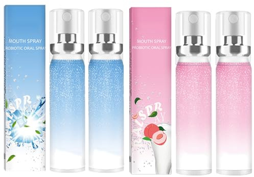 Spray Buccal pour l'Haleine,Spray de Soins Bucco-Dentaires,Gardez l'Arôme des Fruits Oraux,2PC Salle de Mer Saveur de Citron + 2PC Florat de Pêche de la Fleur de Cerisier,17ml