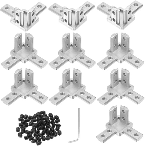 sourcing map 12Pcs 3-Way End Corner Brackets, Zinc Alloy Interior Corner Connectors with M6 Screws and Wrench for 3030 Series Aluminum Extrusion Profile, Silver Tone