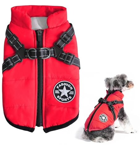 Chaquetas de Invierno para Perros con Anillo D Abrigos cálidos para Perros Ropa Reflectante para Perro Chaleco Impermeable para Cachorros para Perro Pequeños y Medianos (Rojo, M)