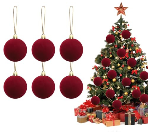 Bolas de Navidad para árbol,6PCS Bolas Arbol De Navidad,Bolas de Navidad 6cm,Bolas de Navidads de Terciopelo,Bola de Christmas para Colgar para Árbol de Christmas Guirnalda Decoración Fiestas (A)