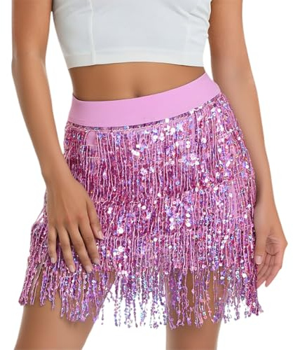 Paljettkjol för kvinnor, glitterkjol, paljettkjol, kort, damer, sexig minikjol, höftkjol, nyårsafton, outfit, glitterkjol, elastisk midja, midikjol, festival, rave-outfit, ROSA, one size