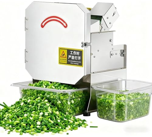 RETRIN Tagliaverdure Automatico Elettrico Affettatrice Professionale 200W Ingresso 70mm Spessore Regolabile 1.5-35mm Acciaio Inox per Cipollotti Peperoni Coriandolo Porri Commerciale