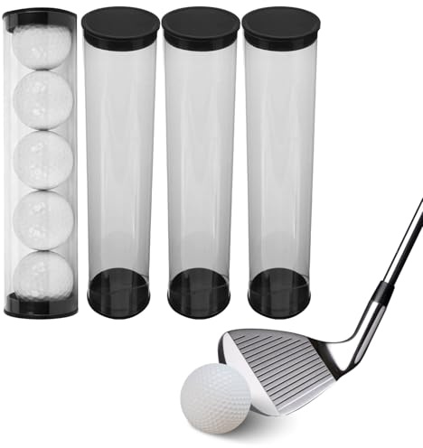 Hohopeti 4 Pezzi Contenitore Trasparente in Plastica per Palline da Golf, Tubo Portatile con Tappo per 4 Palline, Custodia Protettiva Resistente per Allenamento e Trasporto Golf