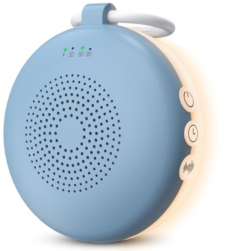 eSynic insomningshjälp för vuxna vitt ljud baby i blågrå bärbar vit brusmaskin med nattlampa 12 sömnljud 20 H drifttid batteri och timer mini ljudmaskin för sovrum hotell