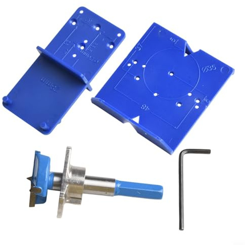 Abridor de agujeros de bisagra para bisagras de copa de 35 mm y 40 mm, soporte de posicionamiento estándar de un solo agujero para montaje de puerta de armario de muebles (el paquete azul)
