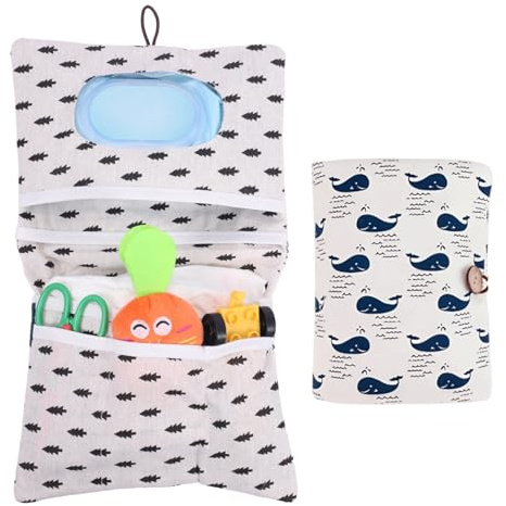 Veebmys Organisateur Sac à Couches et Trousse de Maquillage 2 en 1, Pochette Couches Bébé, Compact Pliable Rangement Voyage pour Lingettes Crèmes, pour Maison Voyage Sortie Bébé