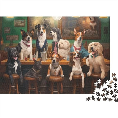 Scène de Chiens au Bar Puzzle 1000 Pièces Papier pour Adultes Intérieur Bistrot Vintage Détente Conviviale Cadeau Familial 52x38cm/1000pcs