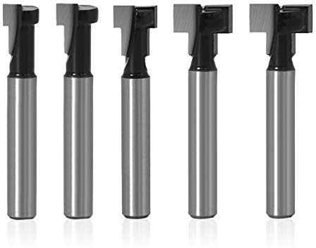 Saipor 5 x T-Nutfräser-Bits, 1/4-Zoll-Schaft, Schlüsselloch-Fräser-Bit-Set