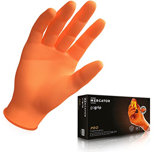 MERCATOR GoGrip - Guanti monouso in nitrile senza talco, taglia XXL, 50 pezzi, senza lattice, 3 guanti in nitrile più spessi, texture diamantata