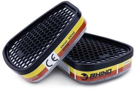 Lot de 2 cartouches charbon actif Rhino D-A/E-1 (Vapeurs organiques et gaz acides) pour masques complets et semi-masques type RH-M101, RH-7011 et 3M Mask