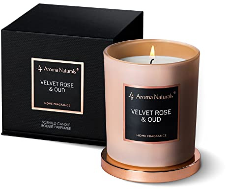 Aroma Naturals Velas perfumadas, velas de cera de soja natural de 35 horas de combustión, regalo de decoración de fragancia para el hogar, 215 g (rosa aterciopelada y Oud)
