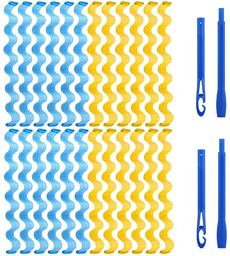 24 Pezzi bigodino Flessibili con 4 Ganci per lo Styling, Bigodini a Spirale Blu, Rosa, Gialli, per Styling Capelli, Onde Capelli bigodino per Maggior Parte Delle Acconciature