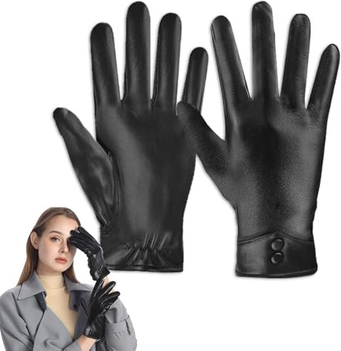 yotutun Damen Winter Lederhandschuhe, WinterHandschuhe mit Touchscreen Gefüttert Warme Fahrradhandschuhe mit Plüsch Futter Wasserdicht Elegant Handschuhe für Outdoor Sport