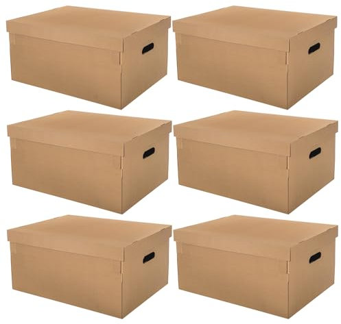TWO TIGERS Pack 6 Cajas Cartón con Tapa, Embalaje, Almacenamiento, Asa Troquelada, Para Organizar, Multiusos, Mudanzas. 5 Tamaños a elegir (53 x 44 x 26 cm)
