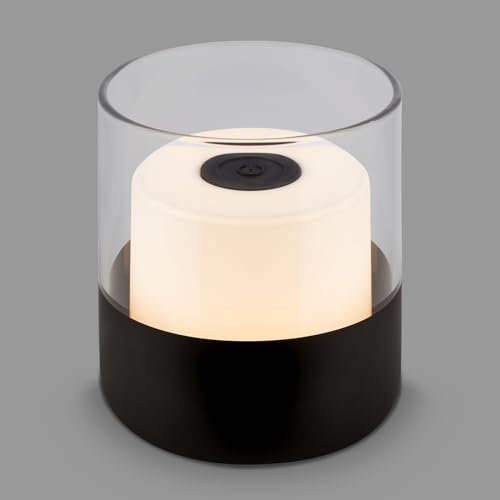 BRILONER – Mini LED Tischlampe Kabellos mit Glas, Dimmbare Nachttischlampe Touch, Schreibtischlampe, Leselampe, Tischleuchte Outdoor & Indoor, Camping Lampe, Warmweißes Licht, 9x10 cm, schwarz