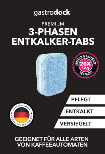[20x] 3-Phasen Entkalkungstabletten für Kaffeevollautomaten und Kaffeemaschinen MADE IN GERMANY | Kompatibel mit Siemens EQ Series, Jura, Krups, Bosch, Miele, Melitta, WMF | Für 20 Entkalkungen