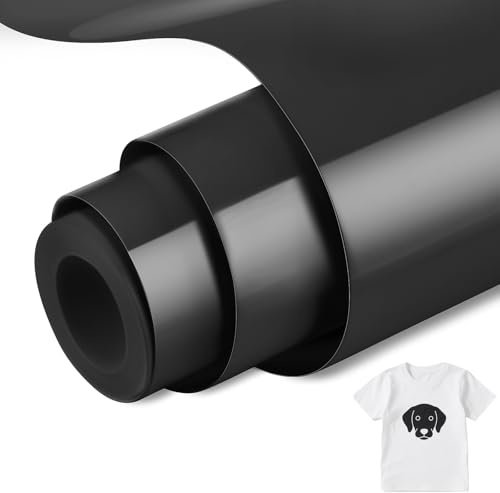 OSDUE Heat Transfer Vinyl Roll HTV Vinyl, 12 x 5ft Black Iron on Vinyl for T-Shirts, DIY Clothes, Bags, Shoes and Other Textiles, Heat Press Vinyl for DIY Craft Designs