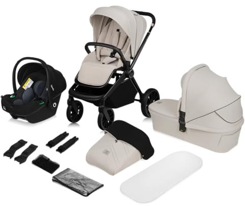 LIONELO MIKA PLUS 3-in-1 Buggy 0-48 Monate bis zu 22 kg Babywagen bis zu 9 kg Kindersitz Babytrage bis zu 13 kg, Rückenlehne verstellbar, Dämpfung, 360° Räder, XXL-Verdeck