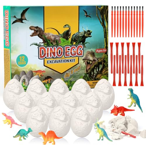 TAIHOBO Oeuf Dinosaure a Eclore dans l'eau Kit D'Excavation Oeuf Dinosaure Jouet pour Enfant 6+ Ans, avec 12 Figurine Dinosaure à l'intérieur, Cadeau de Anniversaire Noël Pâques pour Garçons Filles