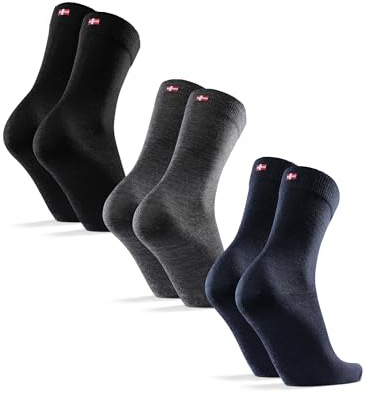 DANISH ENDURANCE Calze in Lana Merino, Calzini Classici Traspiranti, da Uomo e Donna, 3 Paia, Multicolore (1x Nero, 1x Grigio, 1x Navy Scuro), 39-42